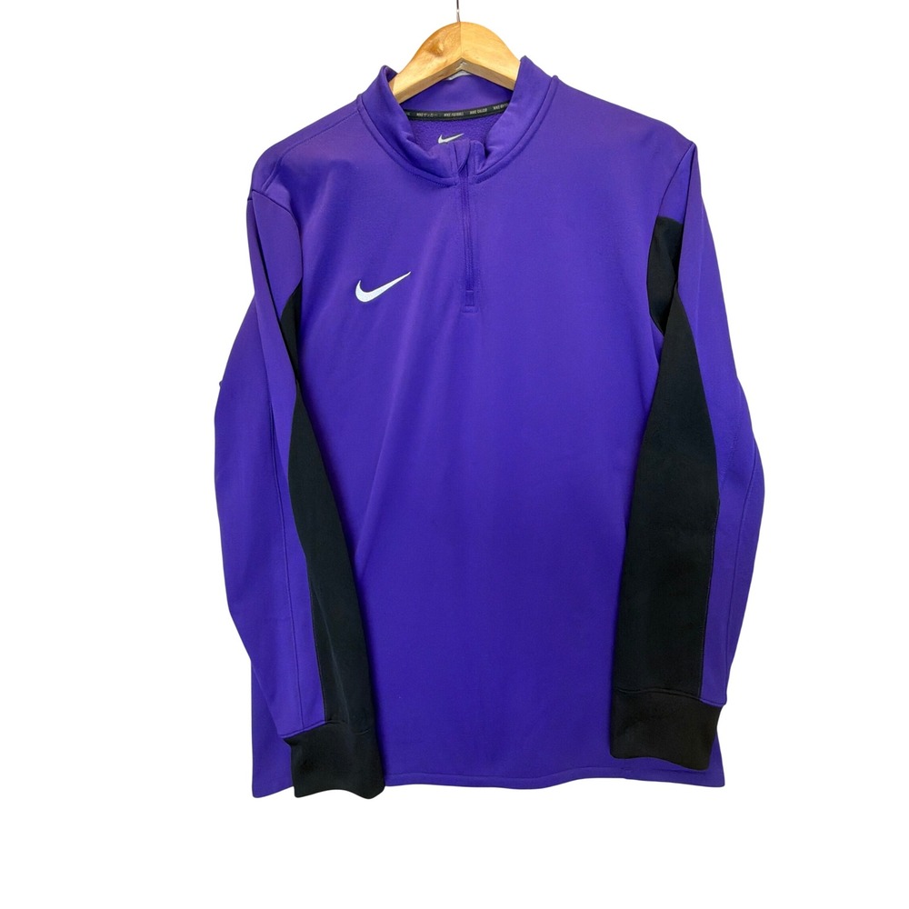 Nike Dri-FIT Mens L Purple Black Soccer 1/4 Zip Training Top Pullover Activewear